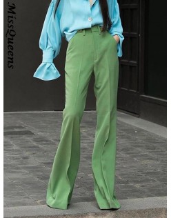 Green High Waist Mopping Trousers Women Fashion Green Slim Long Trouser Streetwear Casual Solid Woman Pants