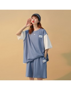 Summer False Two Matching Sets for Women Short Sleeve Casual Clothing Suit Fashion Female Solid Straight Tops Sportswear Outfits