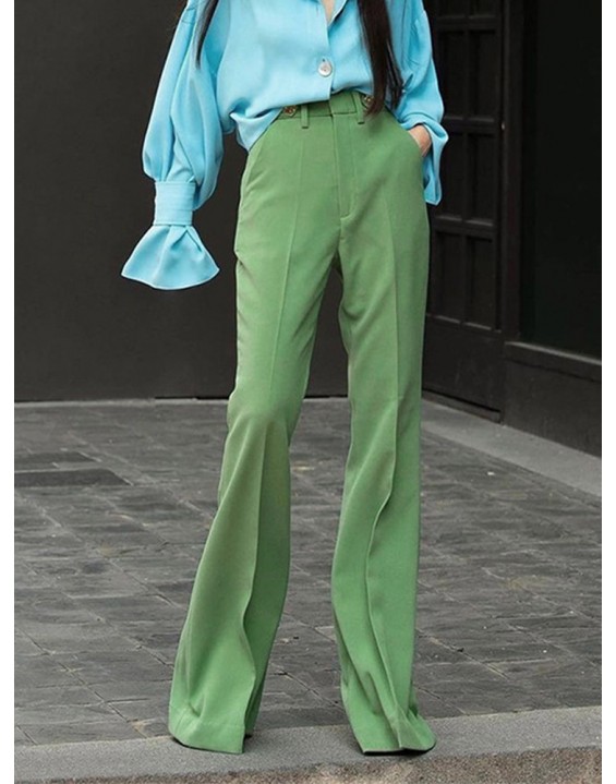 Green High Waist Mopping Trousers Women Fashion Green Slim Long Trouser Streetwear Casual Solid Woman Pants
