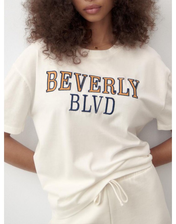 Zach AiIsa spring new age-reducing all-match sports style letter embroidery T-shirt + elastic high waist sports casual pants