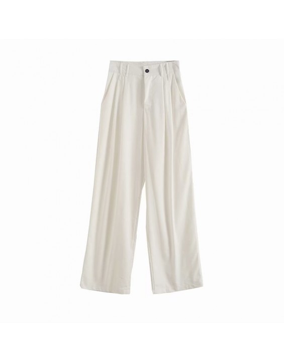 2021 Women Fashion Wide Leg Pants Linen Textured Vintage Loose trousers woman Pants y2k pantalon pour femme