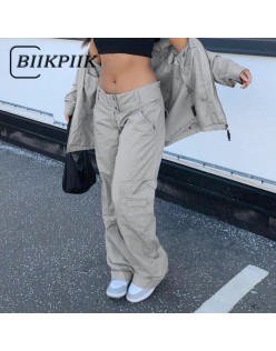 BIIKPIIK Casual Lounge Wear Straight Pants Loose Pockets Zipper Fly Mid-waisted Sweatpants Women's Trousers Solid-color Overalls