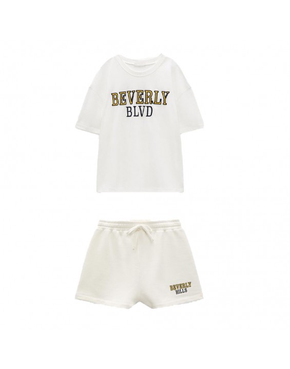 Zach AiIsa spring new age-reducing all-match sports style letter embroidery T-shirt + elastic high waist sports casual pants