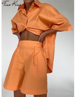 Women's Tracksuit Shirt Shorts Two Piece Set Oversized Short Sleeve Top And Mini Shorts Outfit Female 2022 Summer Lady New Suits