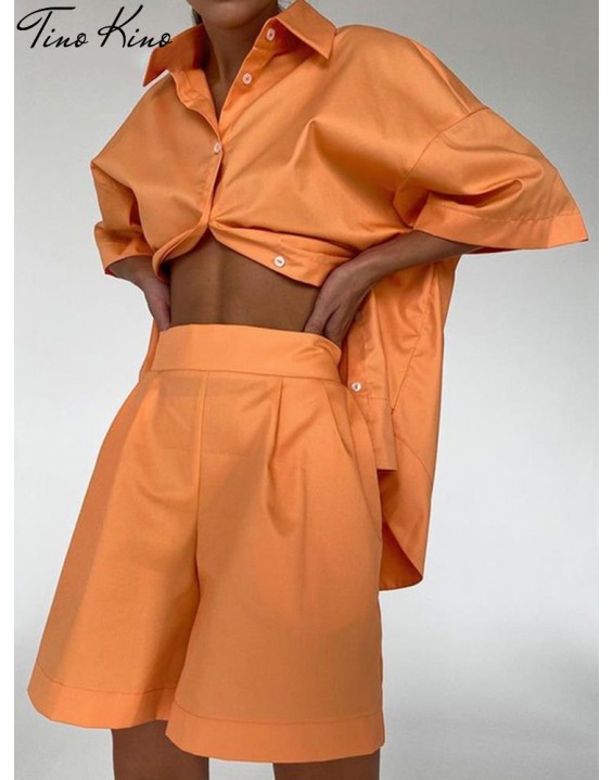 Women's Tracksuit Shirt Shorts Two Piece Set Oversized Short Sleeve Top And Mini Shorts Outfit Female 2022 Summer Lady New Suits