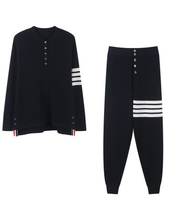 Tide four bars tb waffle temperament sweater jacket knitted sports suit autumn and winter men and women with the same style