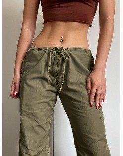Weekeep Green Wide Leg Pants Low Rise Loose Solid Cargo Pants Women Casual Vintage Sweatpants Y2k Grunge Streetwear Capris Lady