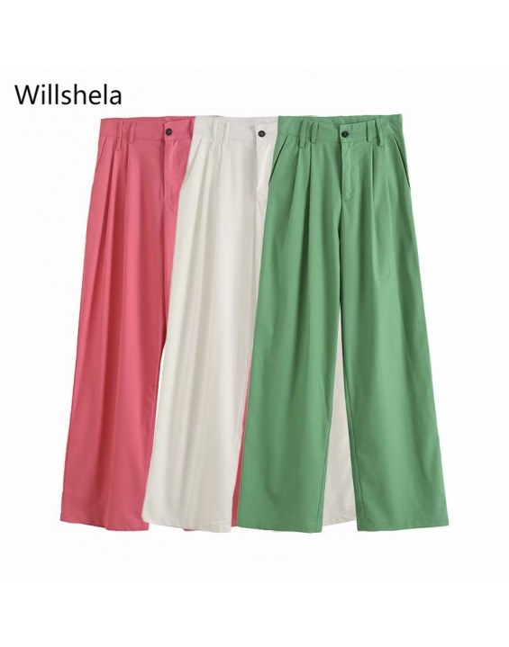 2021 Women Fashion Wide Leg Pants Linen Textured Vintage Loose trousers woman Pants y2k pantalon pour femme