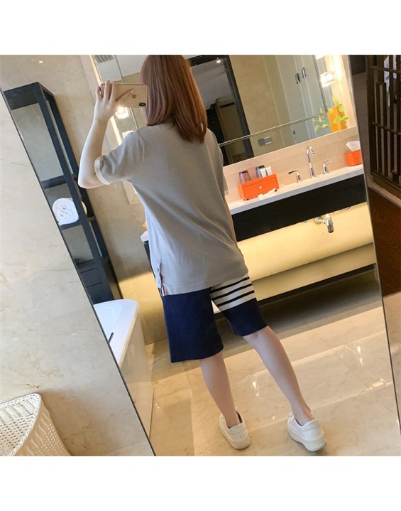 Spring and summer new tb short-sleeved T-shirt female students all-match loose and thin fashion hit color round neck top