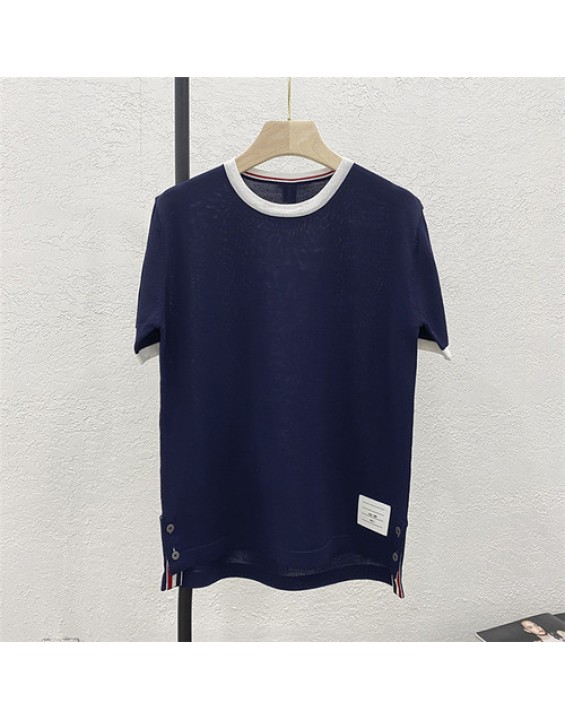Spring and summer new tb short-sleeved T-shirt female students all-match loose and thin fashion hit color round neck top