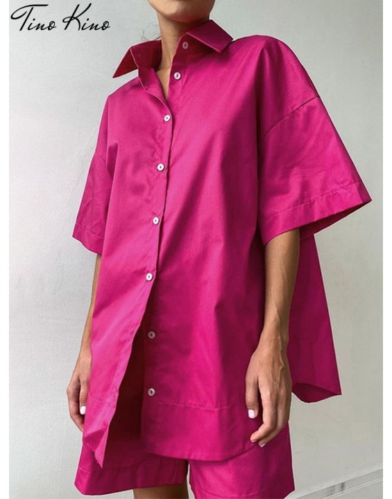 Women's Tracksuit Shirt Shorts Two Piece Set Oversized Short Sleeve Top And Mini Shorts Outfit Female 2022 Summer Lady New Suits