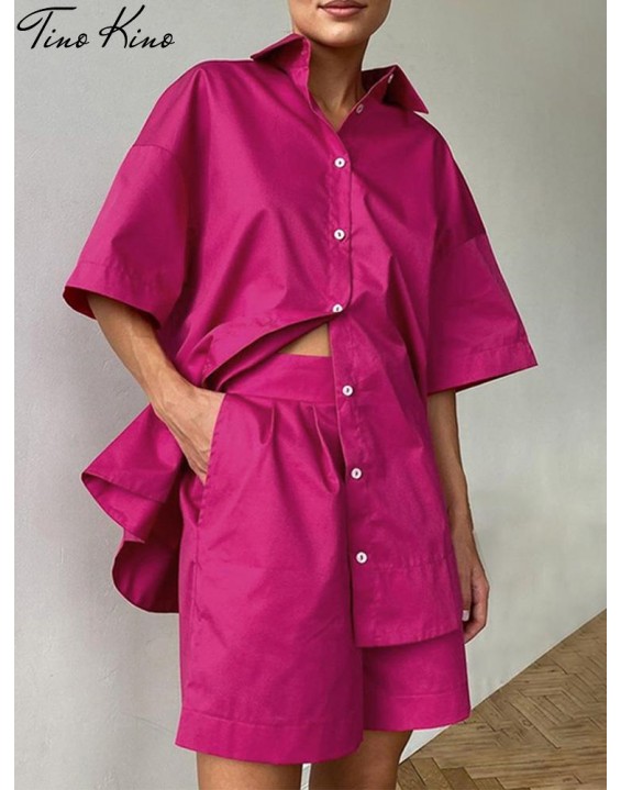 Women's Tracksuit Shirt Shorts Two Piece Set Oversized Short Sleeve Top And Mini Shorts Outfit Female 2022 Summer Lady New Suits