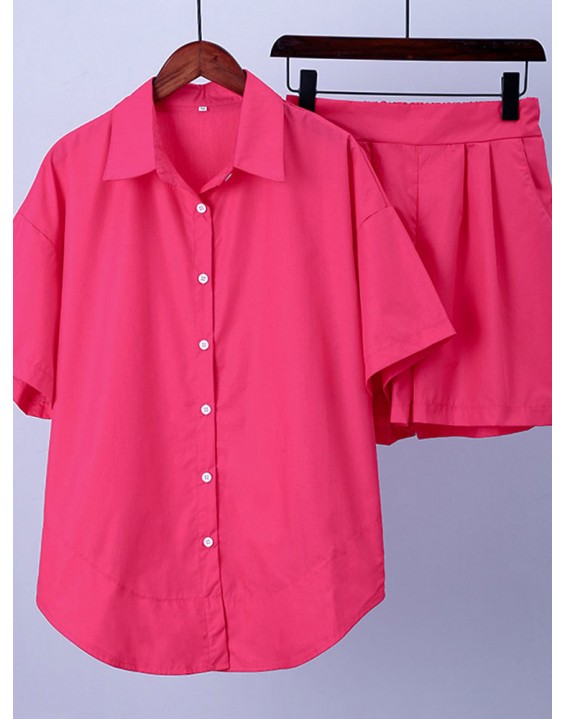 Women's Tracksuit Shirt Shorts Two Piece Set Oversized Short Sleeve Top And Mini Shorts Outfit Female 2022 Summer Lady New Suits
