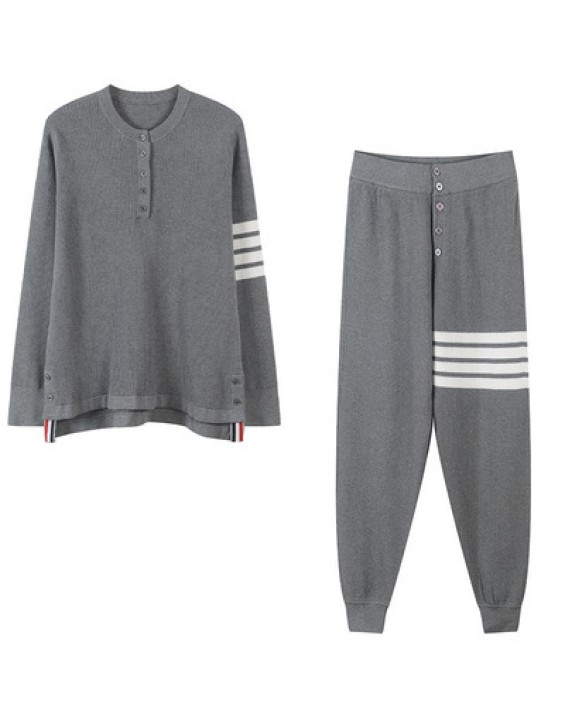 Tide four bars tb waffle temperament sweater jacket knitted sports suit autumn and winter men and women with the same style
