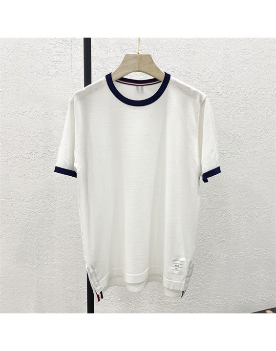Spring and summer new tb short-sleeved T-shirt female students all-match loose and thin fashion hit color round neck top