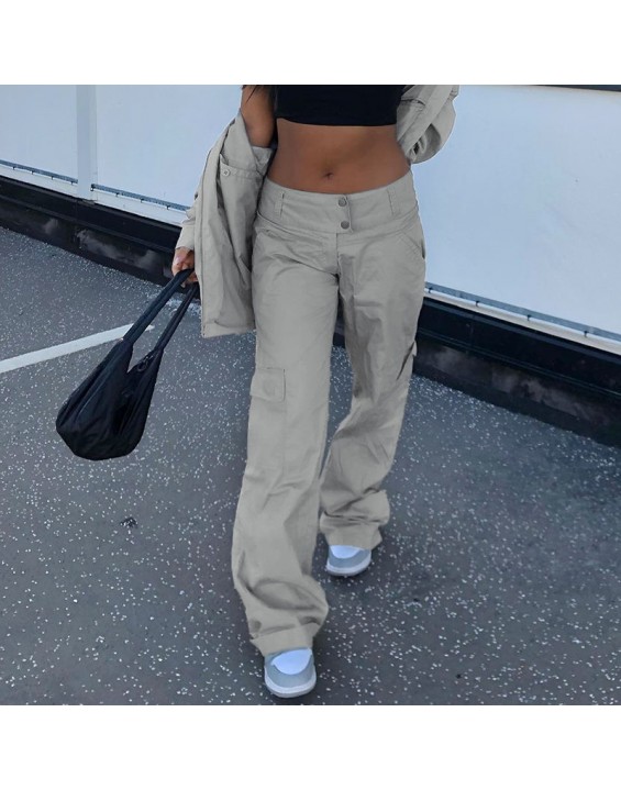 BIIKPIIK Casual Lounge Wear Straight Pants Loose Pockets Zipper Fly Mid-waisted Sweatpants Women's Trousers Solid-color Overalls