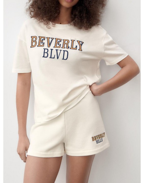 Zach AiIsa spring new age-reducing all-match sports style letter embroidery T-shirt + elastic high waist sports casual pants