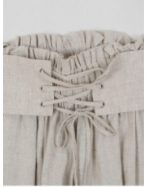 Apricot Spring Fashion Women's Pants with Elegant Temperament and Leisure Straps High Waist Cotton and Linen Loose Wide Leg Pants Women