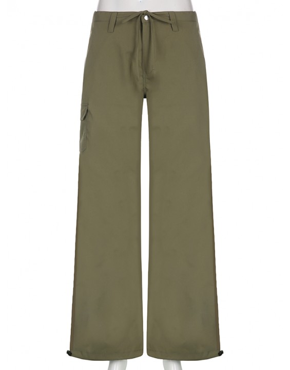 Weekeep Green Wide Leg Pants Low Rise Loose Solid Cargo Pants Women Casual Vintage Sweatpants Y2k Grunge Streetwear Capris Lady
