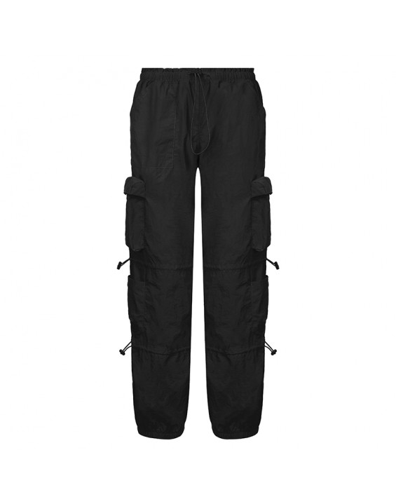BIIKPIIK Women Pockets Sweat Pant Vintage Workout Overalls Mid Waist Drawstring Loose Cargo Pants Streetwear Jogging Trousers