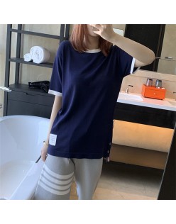 Spring and summer new tb short-sleeved T-shirt female students all-match loose and thin fashion hit color round neck top