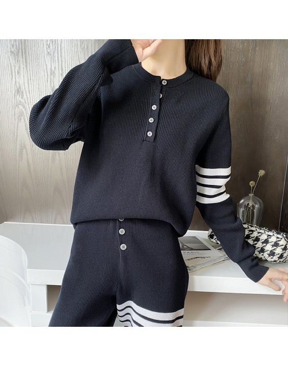 Tide four bars tb waffle temperament sweater jacket knitted sports suit autumn and winter men and women with the same style